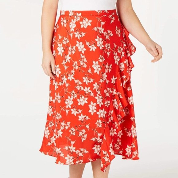 Red floral midi skirt with main image 1